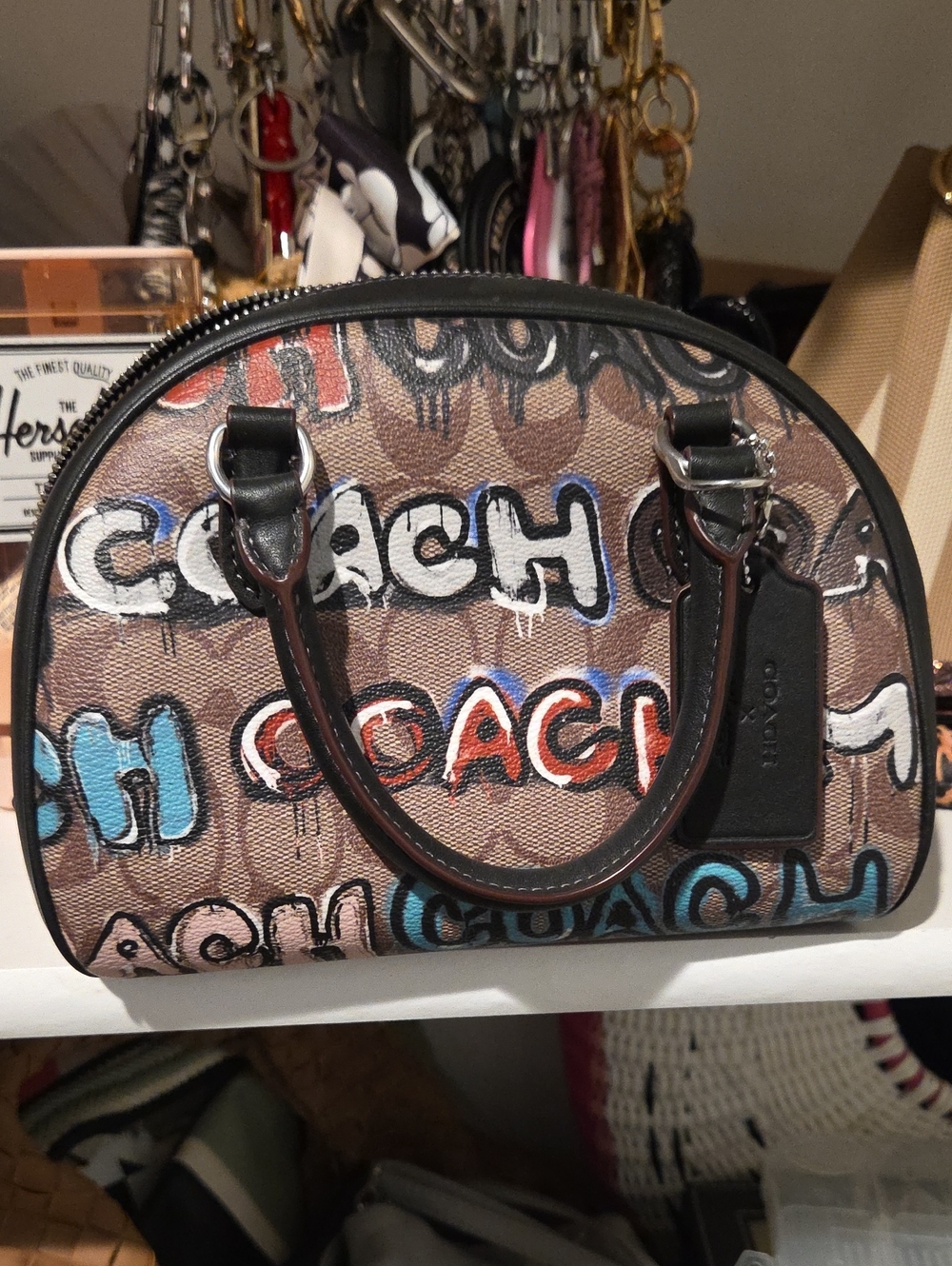 Coach Graffiti Dome Satchel in Brown with Multicolor Lettering